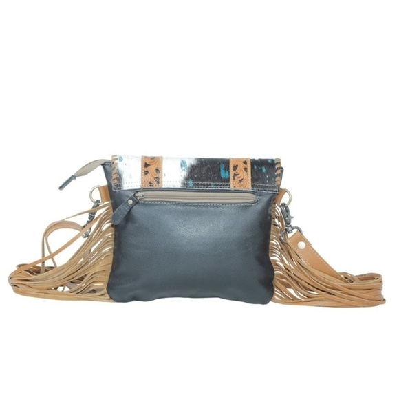 Cross Body Country Western Fringe Blue NFR Tooled Leather Bag Purse cowgirl - Picture 6 of 9